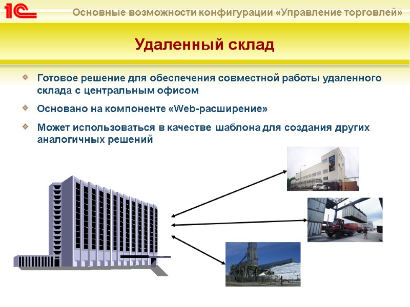 Удаленный склад Готовое решение для обеспечения совместной работы удаленного склада с центральным офисом 